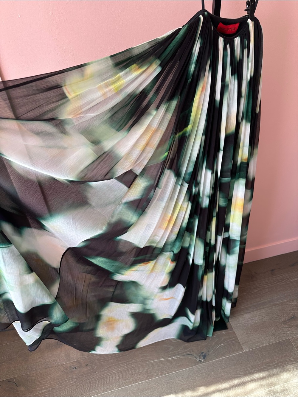 Halston Claudette Black Maxi Dress with Green and White Abstract Print - Picture 3 of 7